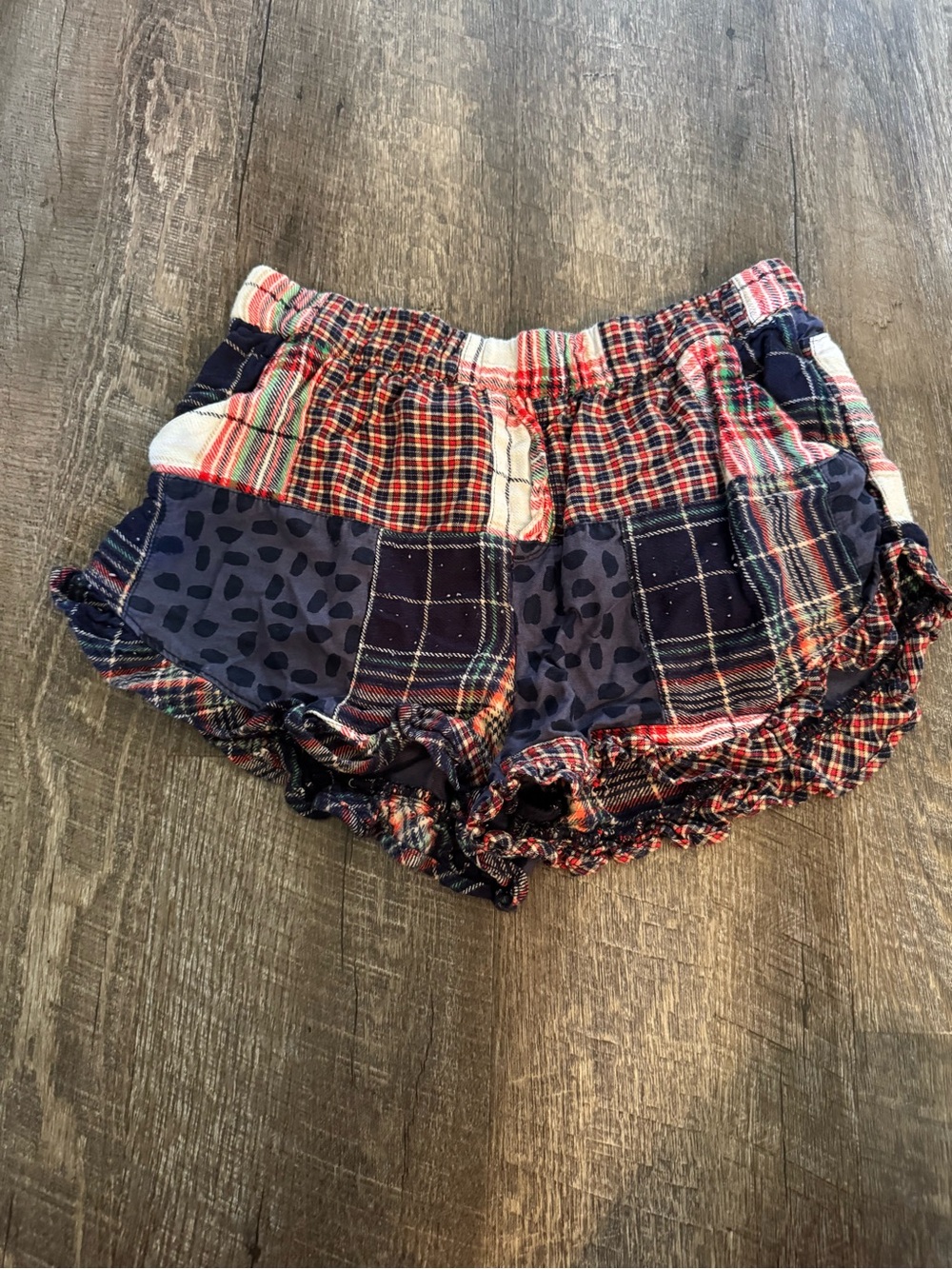 aerie Patchwork Plaid Navy and Red Sleep Shorts